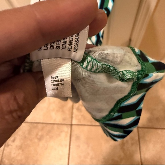 Diane Von Furstenberg Teal and White Geometric Long Sleeve Dress - Picture 3 of 6